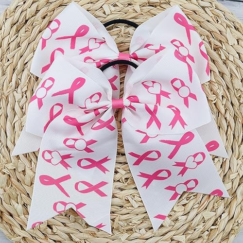 Miniatura 7 de 2 lazos grandes de 7 pulgadas para el cabello para concientización sobre el cáncer de mama, lazo rosa con purpurina para coleta para niñas
