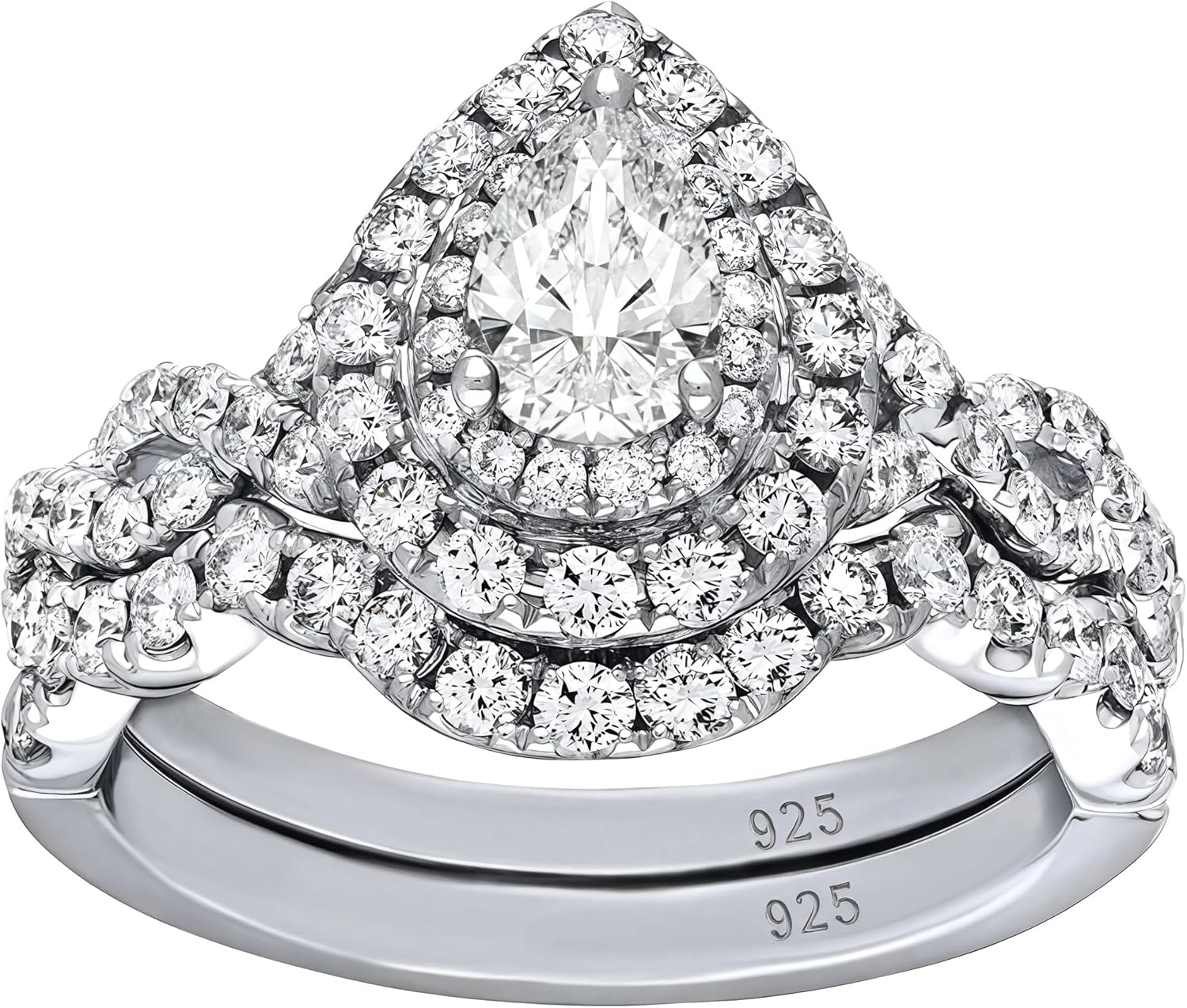 Wuziwen Vintage Pear Shaped Engagement Rings for Women Bridal Set Infinity Twisted Wedding Band 925 Sterling Silver CZ