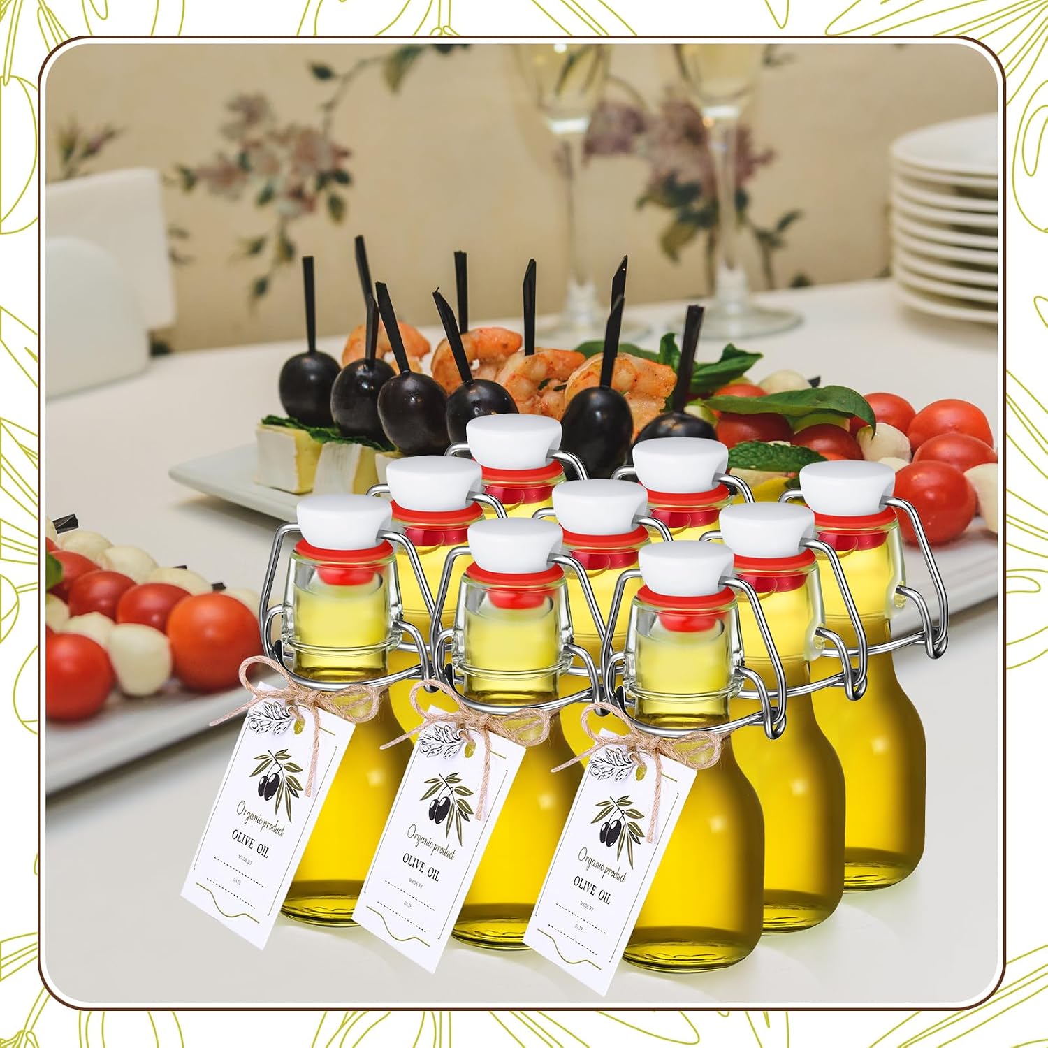 20 Sets Mini Limoncello Flip Top Glass Bottles, 2oz, Olive image 5