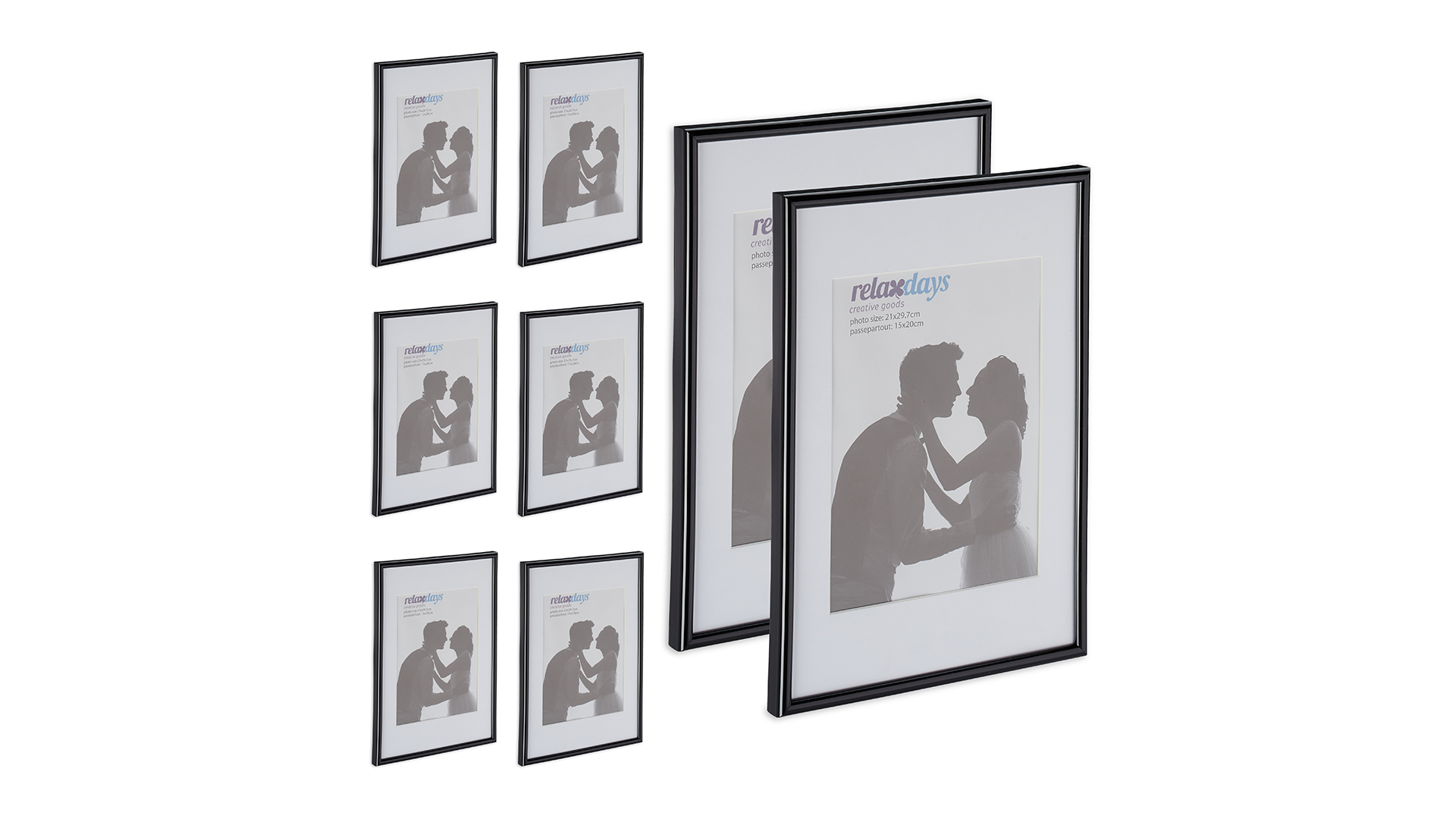 Relaxdays – Set Da 10 Cornici Portafoto A4 Con Passepartout 15x20 Cm, Colore Argento, Da Appoggio O Parete - 2