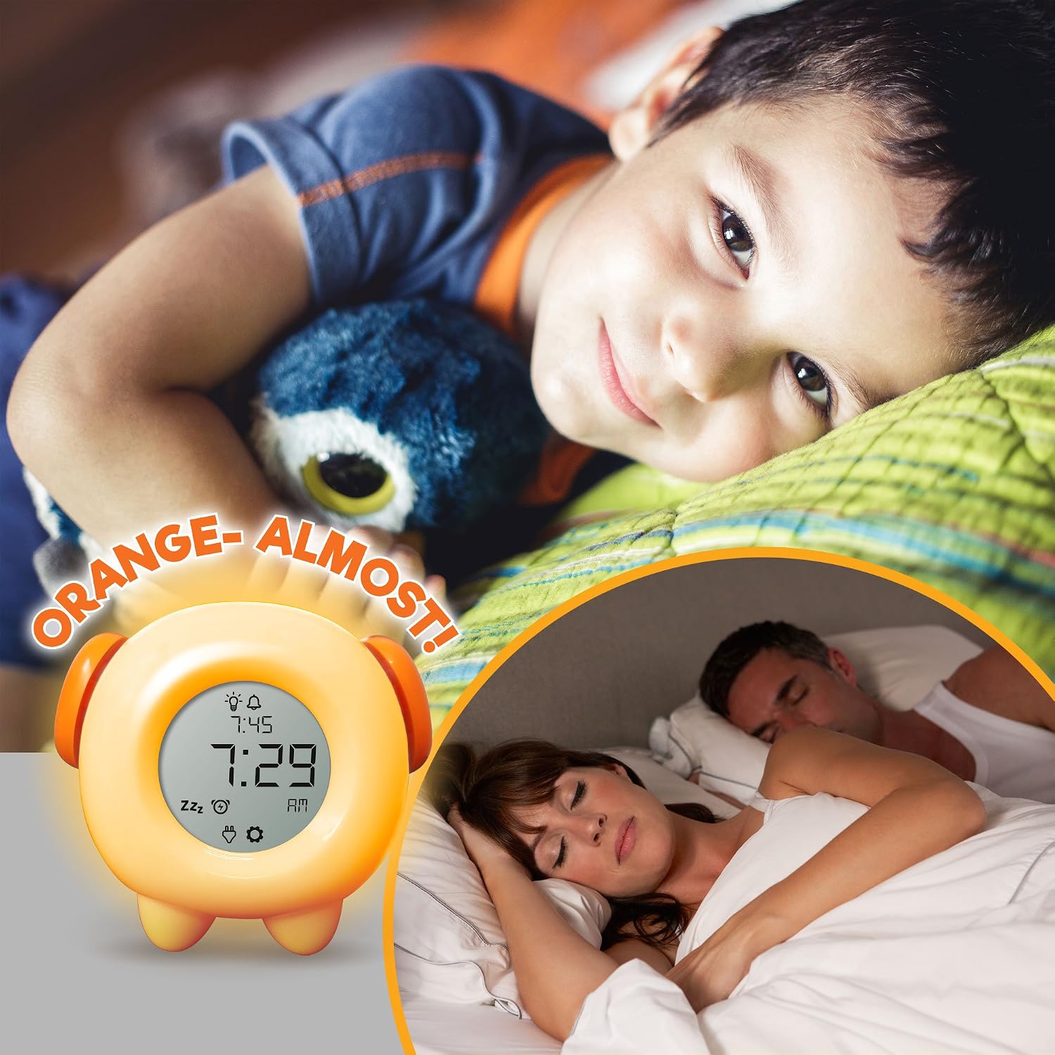 Toddler Stay-In-Bed Light Clock, Teaches Child When Fine To Wake Up - Kids Alarm and 4 Color Morning Or Night-light. Battery or usb