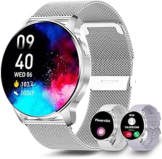 niolina Smartwatch Damen mit Telefonfunktion,1.32 Zoll HD Voll Touchscreen Armbanduhr Uhr mit Pulsmesser Schlafmonitor Sch...
