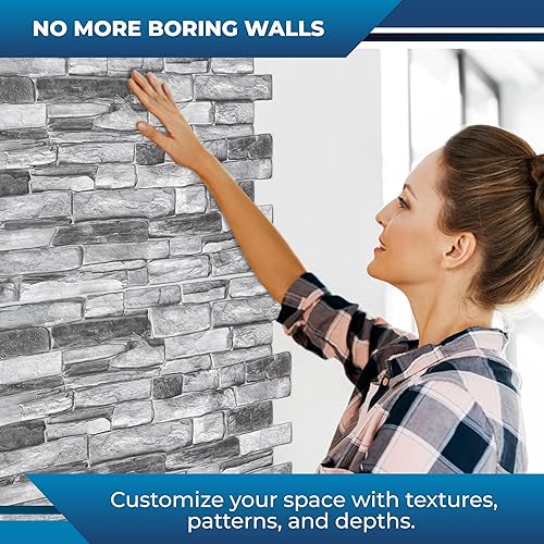 Miniatura 2 de Smart Profile Panel de pared 3D, piedra sintética fundida de PVC, 50 pies cuadrados para cobertura interior de pared completa, diseño resistente al