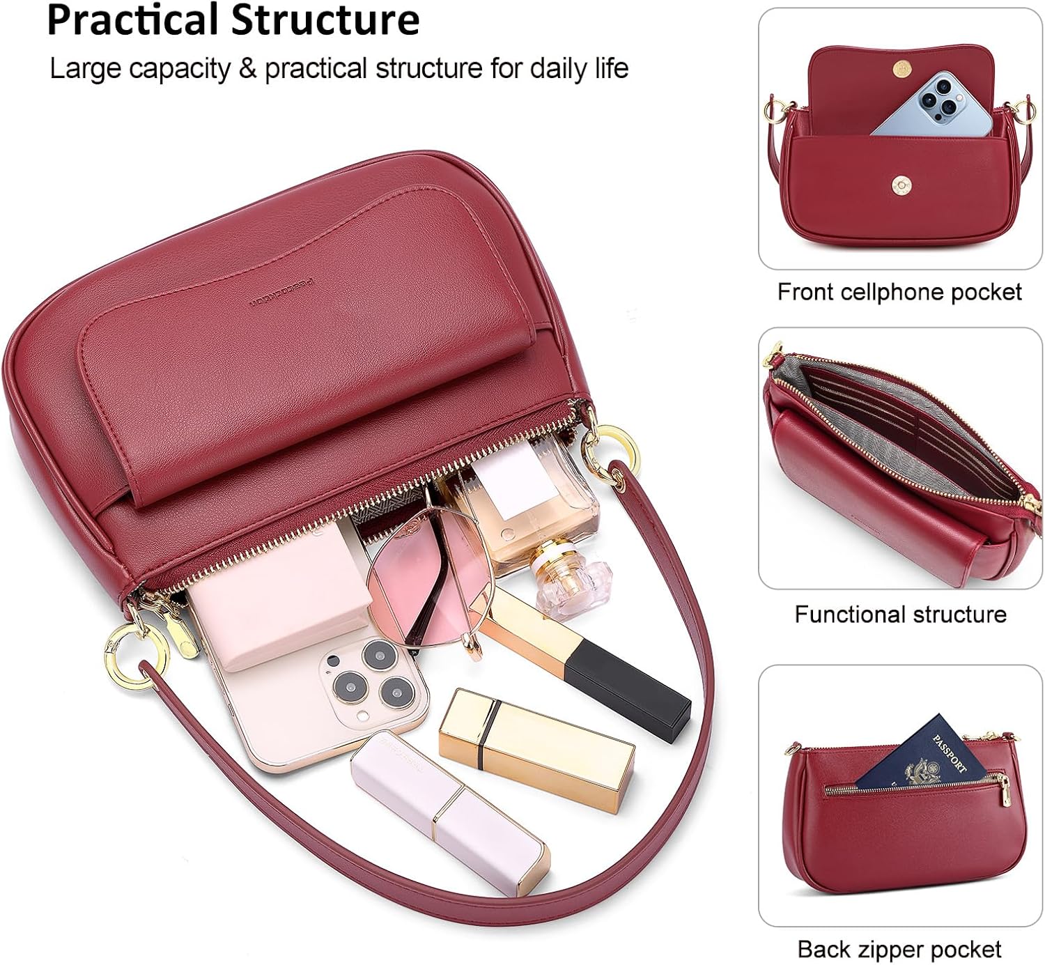 Peacocktion Small Shoulder Bag for Women Trendy Vegan Leather Crossbody Purses Handbags
