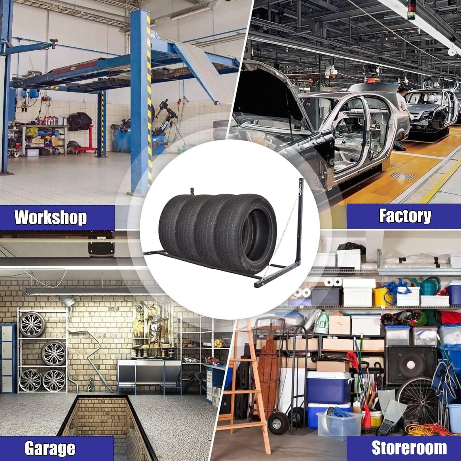 Porta Pneumatici Pieghevole, portaoggetti per Pneumatici e Ruote, ripiano Multi-Pneumatico Regolabile da Parete, Facile da installare, per riporre la Ruota di scorta in Garage.