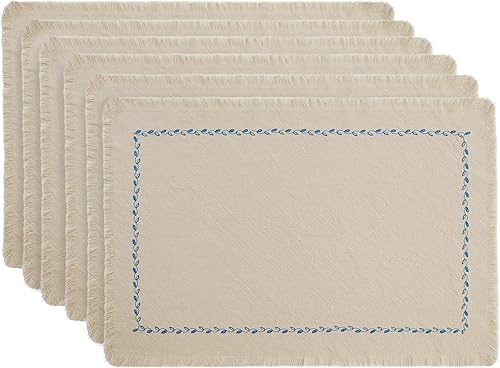 Juego de 6 manteles individuales hechos a mano, bordados 100% algodón, con borlas, resistentes al calor y lavables, decoración de mesa de cocina, 13