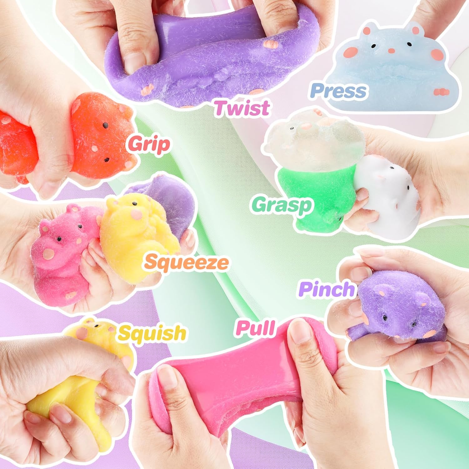 8Pcs Taba Squishy Hamster Squeeze Toys, Fidget Toy, Kawaii Squishies Sensory Toys, Pinch Family Squishy Cat Paws Mochi Toys,Stress Relief for Party Favors,Novelty Things for Adults Kids