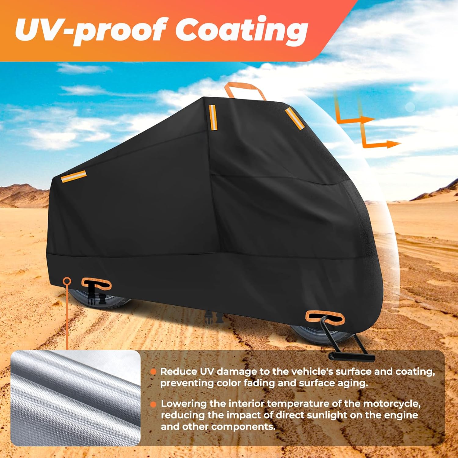 Motorcycle Cover Waterproof: Durable Heavy Duty Motorcycle Cover with Windproof and Security System - Fits up to 104 Inch Large Motorcycle (300D)