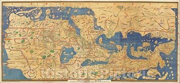 Historic Map - Charta Rogeriana Weltkarte des Idrisi vom Jahrn 1154 n. Ch. / Al-Idrisi Map of The World - 1154 A.D, 1926, Konrad Miller - Vintage Wall Art 24in x 11in