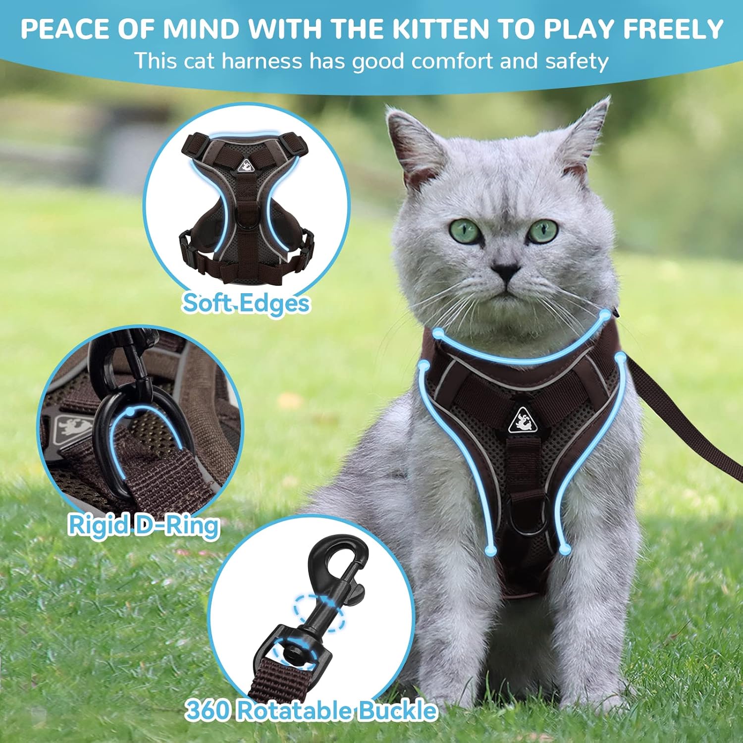 Cat Harness and Lead Set, Adjustable Kitten Harness and Lead Set with