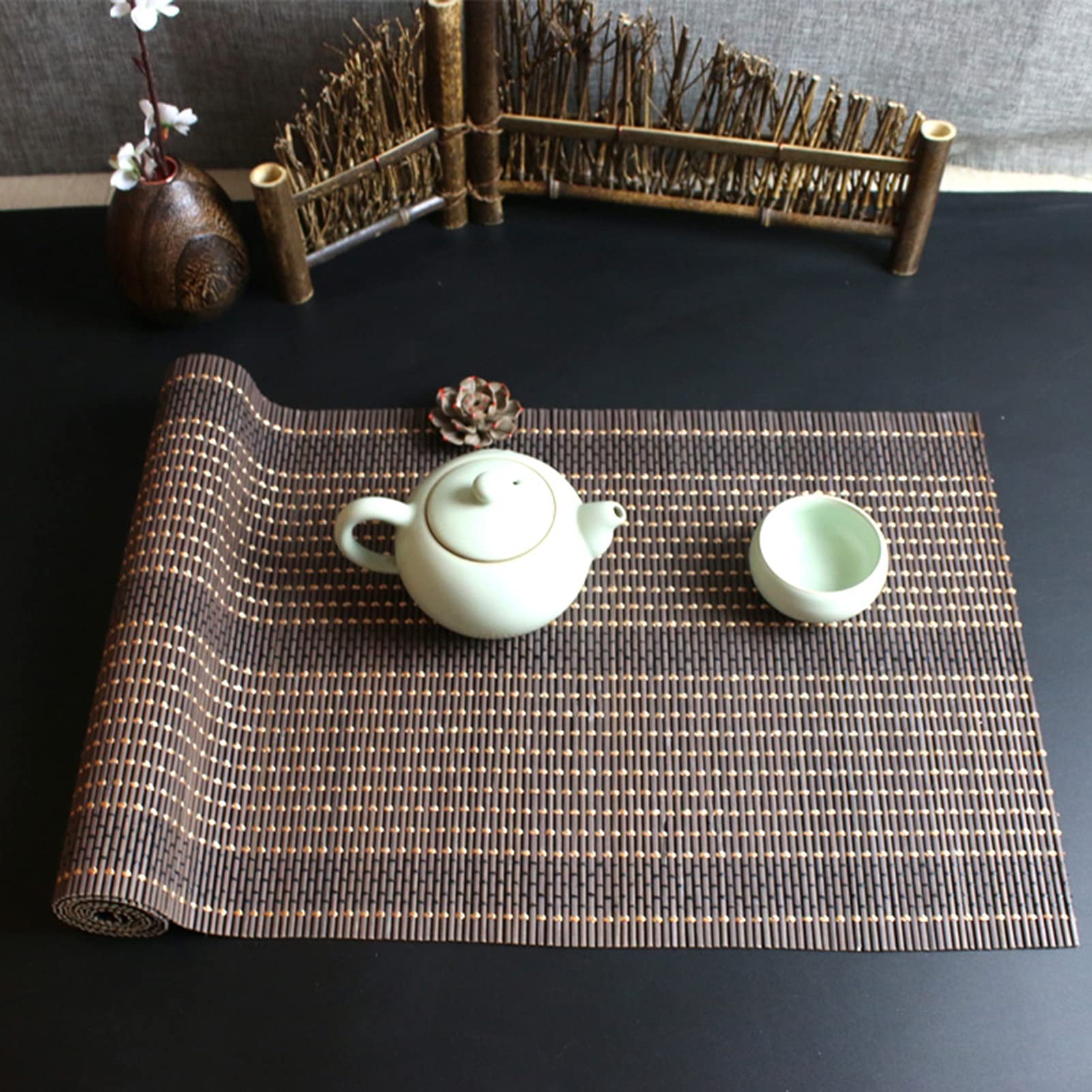 Table Runner Bamboo Placemats And Table Runner, Brown Traditional Heat Resistant Table Mats For Snack Table/Bathroom/Garden Parties, Can DIY Cut (Size : 35" x 39" (90cm x 100cm))
