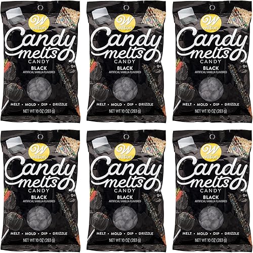 Wilton Black Candy Melts - Caramelos derretidos para cake pops, rociar y sumergir, caramelo se derrite a granel, 12 onzas, paquete de 6