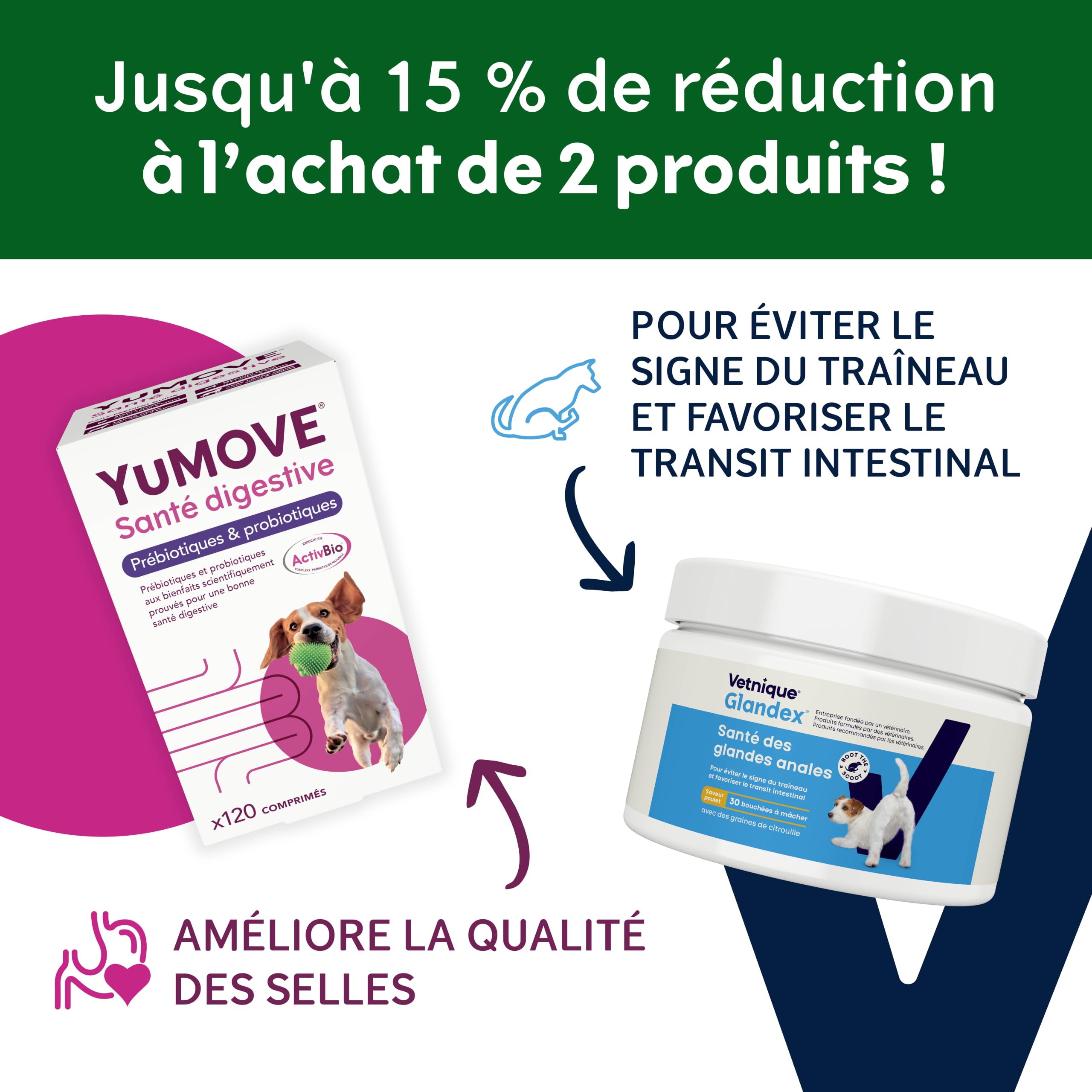 YuMOVE Probiotique Chien + Glandex pour Chien Superpack - Lot 120 Comprimés + 30 Bouchées - ActivBio, Digestion & Glande Anale Chien Routine Découverte