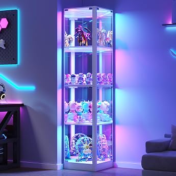 TAGELIER 173 cm Glass Display Case with RGB Lighting for Collections