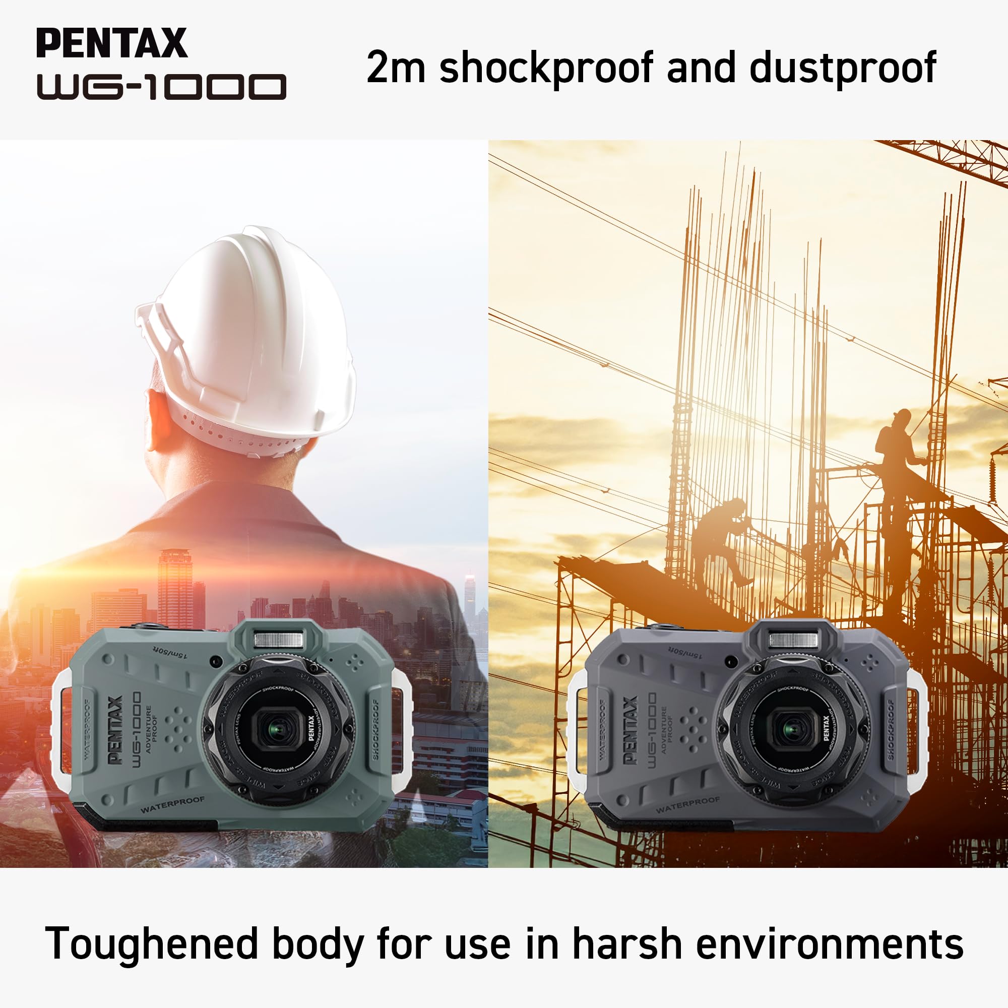 Appareil Photo numérique Compact étanche PENTAX WG-1000 (Gris), conçu pour la Photographie décontractée en extérieur et sous-Marine, étanche jusqu'à Une Profondeur de 15 mètres, jusqu'à Une Heure