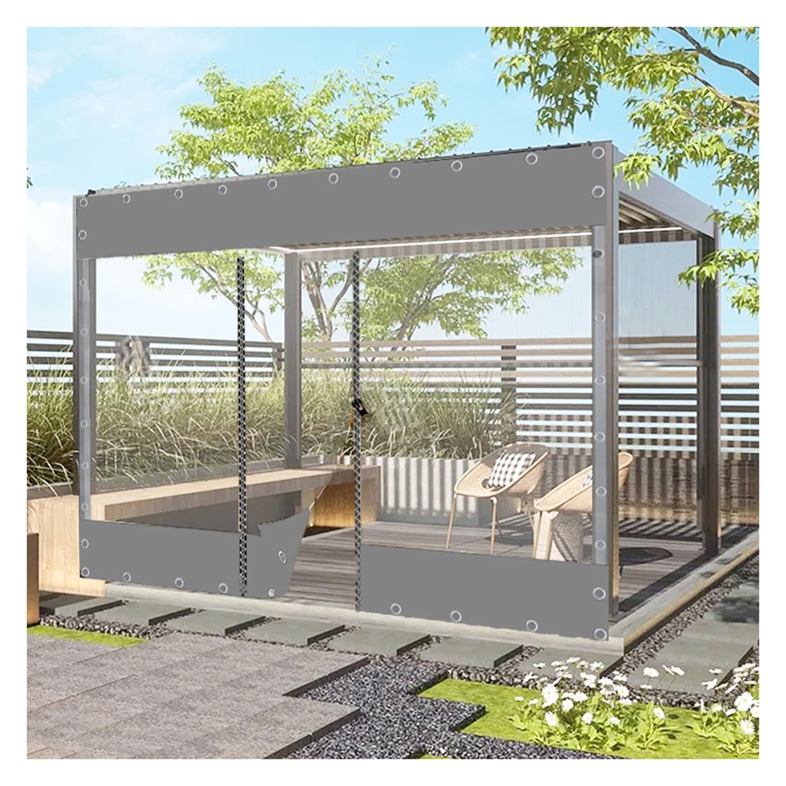 Transparent seitenwand mit Reißverschluss，Wasserdichter PVC Plane mit Reißverschluss，Pergola，Pavillon，Terrasse，Veranda，Carport，0,5mm Schwerlast wasserdichte Plane Mit Ösen ( Size : H2.1xW3m/H6.8xW9.8f