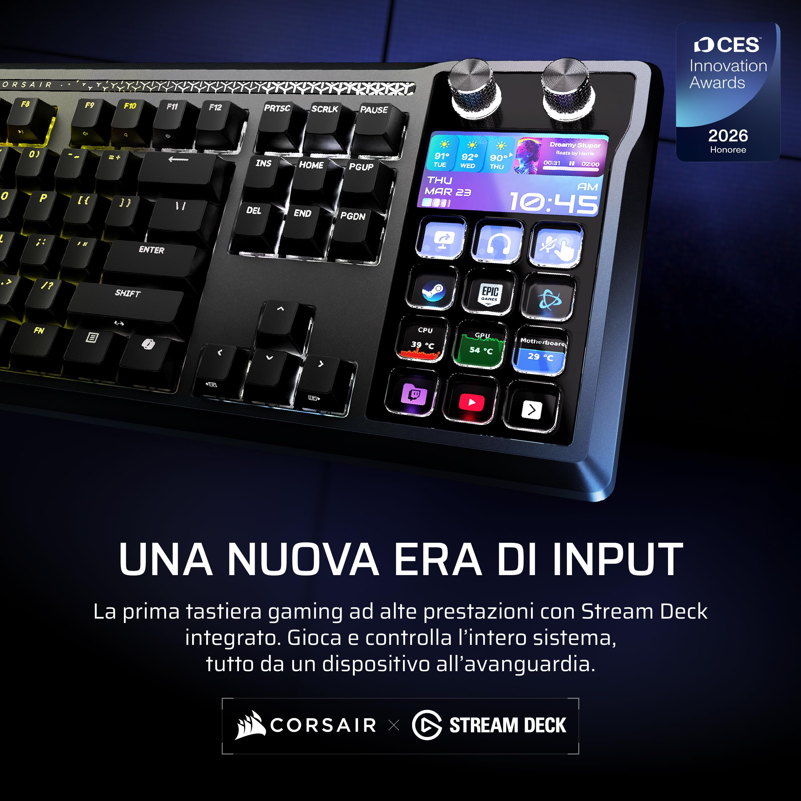 Corsair GALLEON 100 SD RGB Tastiera da Gioco Meccanica Cablata – QWERTY IT | Elgato Stream Deck Integrato, Interruttori MLX Pulse Thocky Lubrificati e Sostituibili a Caldo, FlashTap SOCD, 8,000Hz
