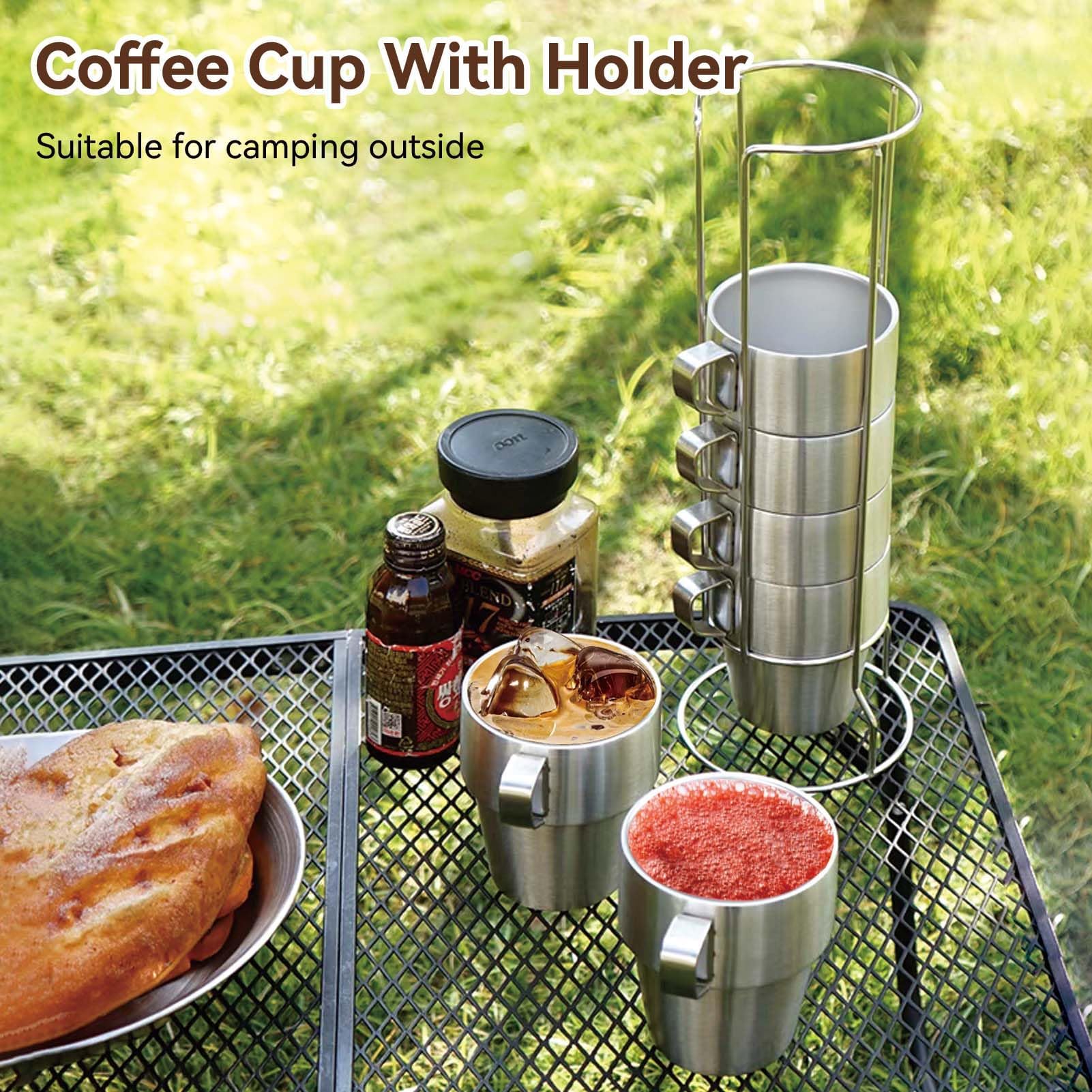 Ensemble 6 Tasses à Café Double Paroi Inox 300ml Avec Support - Tasses Espresso Isolées