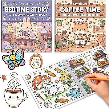 2Pcs Adult Coloring Book for Women Relaxation, Arts and Crafts Coloring Gifts for Women Saddle Stitch Double-Sided Design Include 64 Simple and Featuring Cute Patterns Bold and Easy Cozy Coloring Book