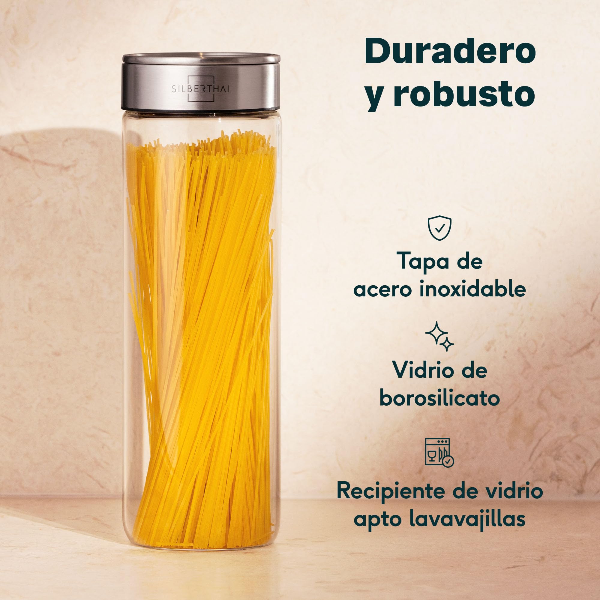 SILBERTHAL Set 6 Botes cocina almacenaje - Hermeticos y antipolillas - Vidrio y acero inoxidable - 1700ml 1500ml 1300ml 1000m 700ml y 400ml - Versión mejorada, ahora apilables - Tarros despensa