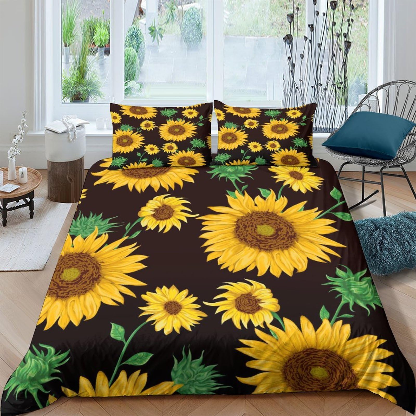Ctjqhvkz Style-8 3D Printed Sunflower Field Fitted Sheet Microfiber Yellow Floral Bed Cover For Bedroom Guest Room Mattress Protection Single（135X200cm）
