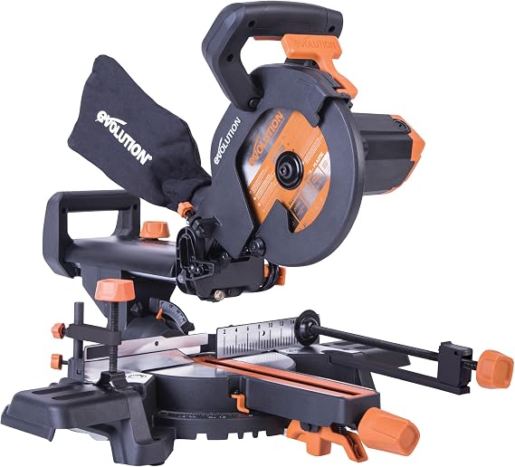 Evolution Power Tools R210SMS+ Multi-Material Sliding Mitre Saw with Plus Pack, 230 V, 210 mm and RAGE Multi-Purpose Carbide-Tipped Blade, 210 mm