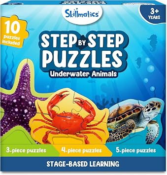 ألغاز Skillmatics خطوة بخطوة - ألغاز مكونة من 41 قطعة وأحجية للأطفال الصغار، لعبة تعليمية من Montessori للأولاد والبنات، حيوانات تحت الماء، مناسبة للسفر، هدايا للأطفال من سن 3 و4 و5 سنوات وما فوق