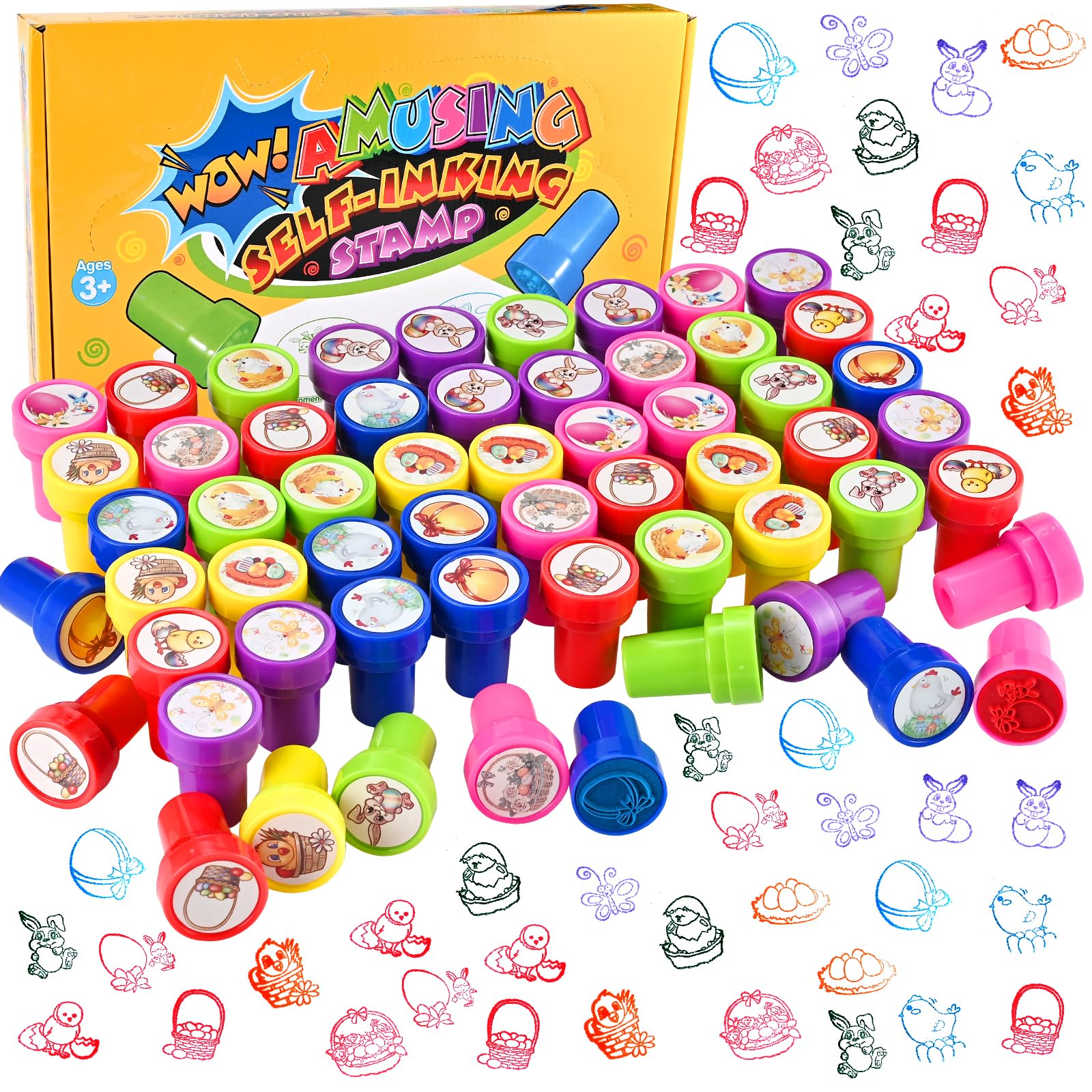 Faburo 60 Stück Stempel Ostern, Ostergeschenke Kinder Set, Osterstempel als Kleine Ostergeschenke für Kinder, Bunte Stempelset für Osterdeko Mitbringsel Kindergeburtstag Party