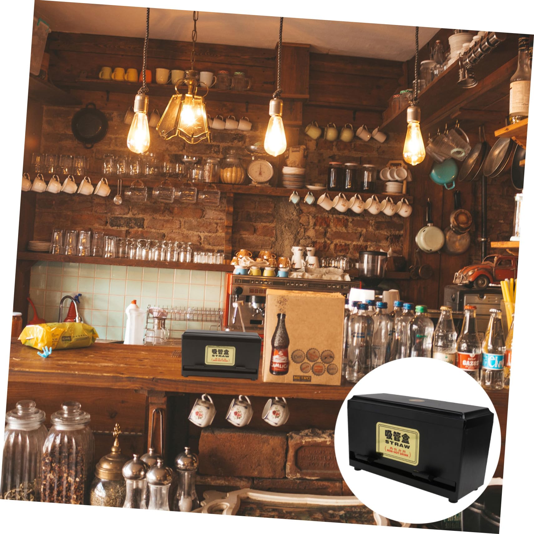 BETOOKY Aufbewahrungsbox mit Verstellbarem Auslass und Pressmechanik Geeignet für Coffeeshops und Snackbars Schwarze Strohhalmspender Kasten