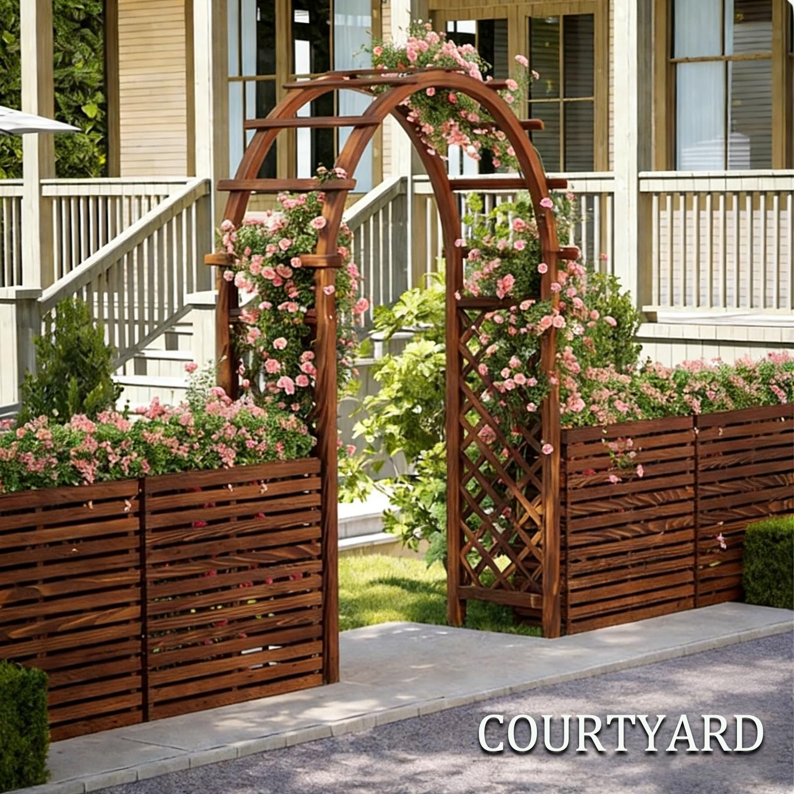 Enrejado de jardín para plantas trepadoras, arco de enrejado de madera, carga estable, impermeable, ideal para colgar macetas, luces de cadena y decoraciones