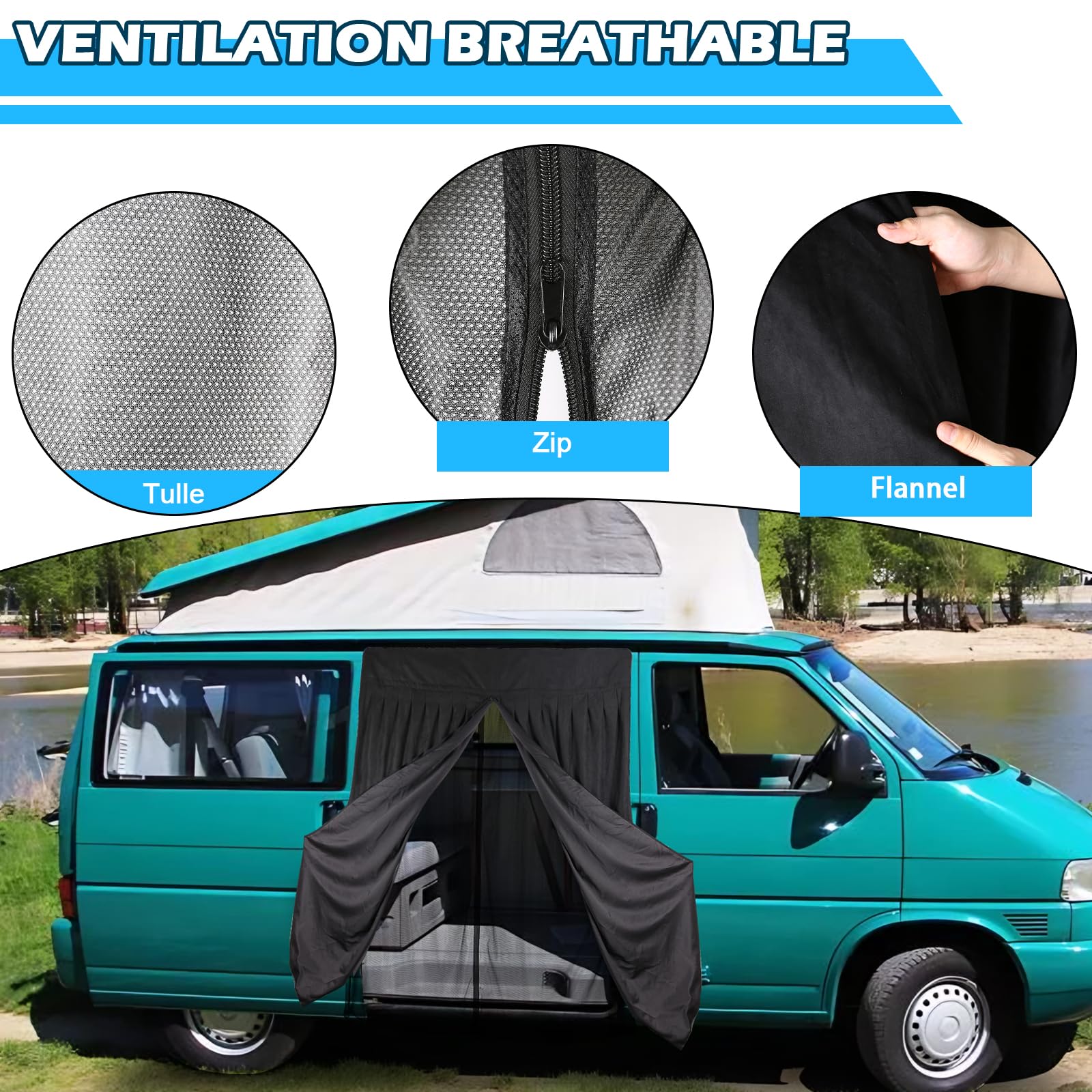 Moskitiera zastępcza do VW T4 1999-2003, moskitiera na drzwi boczne, dwuwarstwowa, magnetyczna moskitiera z zamszem na zewnątrz, do owadów, na kemping, drzwi boczne, podwójna warstwa