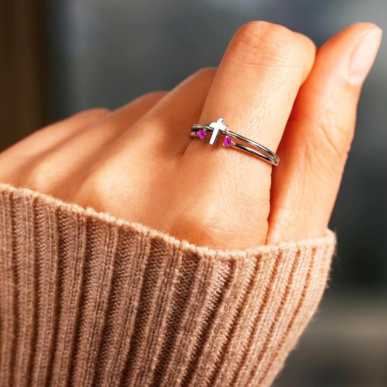 925 Sterling Silver Cross Rings Birthstone Rings Christian Jewelry for Women Daughter, Easter Gifts, Confirmation and Baptism Gifts - Image 5