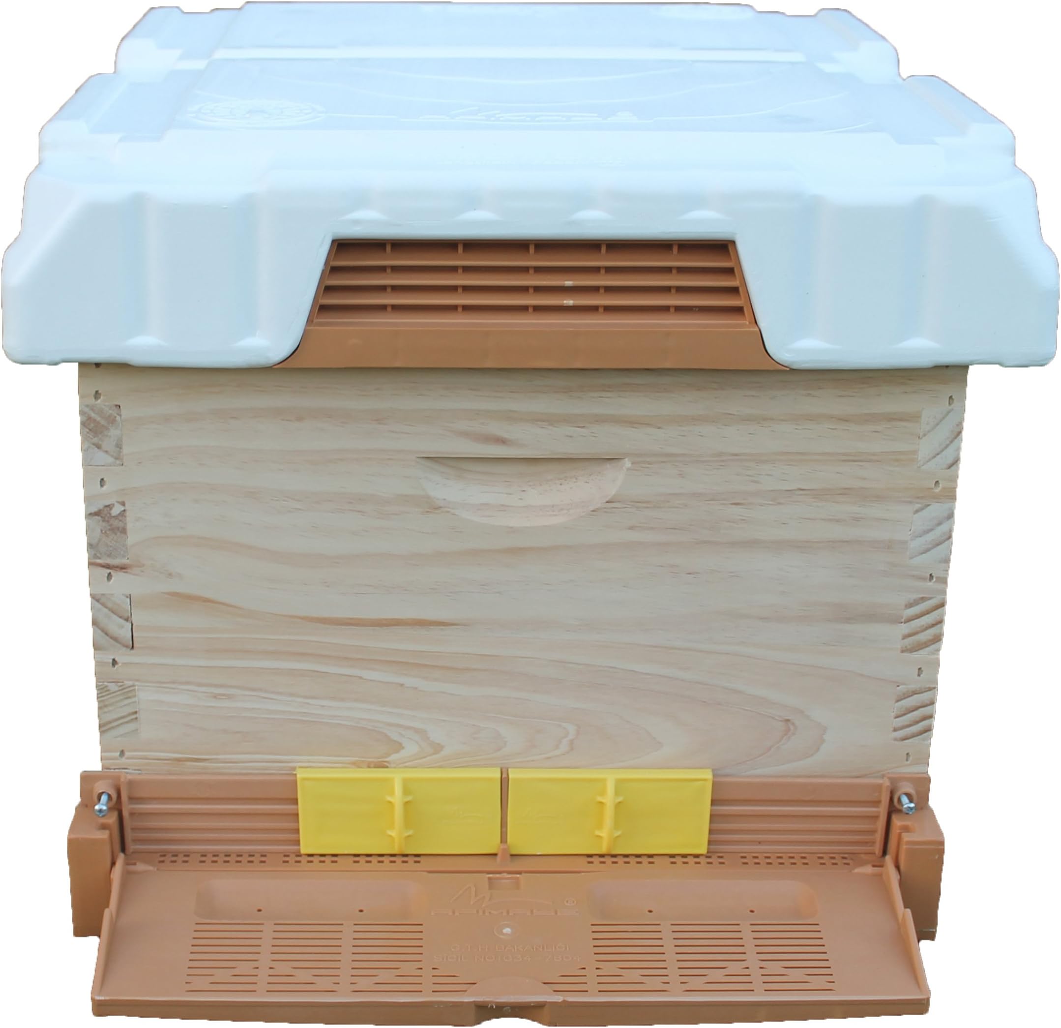 KO1 Bee Hive with Apimaye Plastic PRO Frames, Plastic Foundation, Screen Bottom Board, Pollen Trap, Top Feeder and Hive Top Cover (White Top Cover)