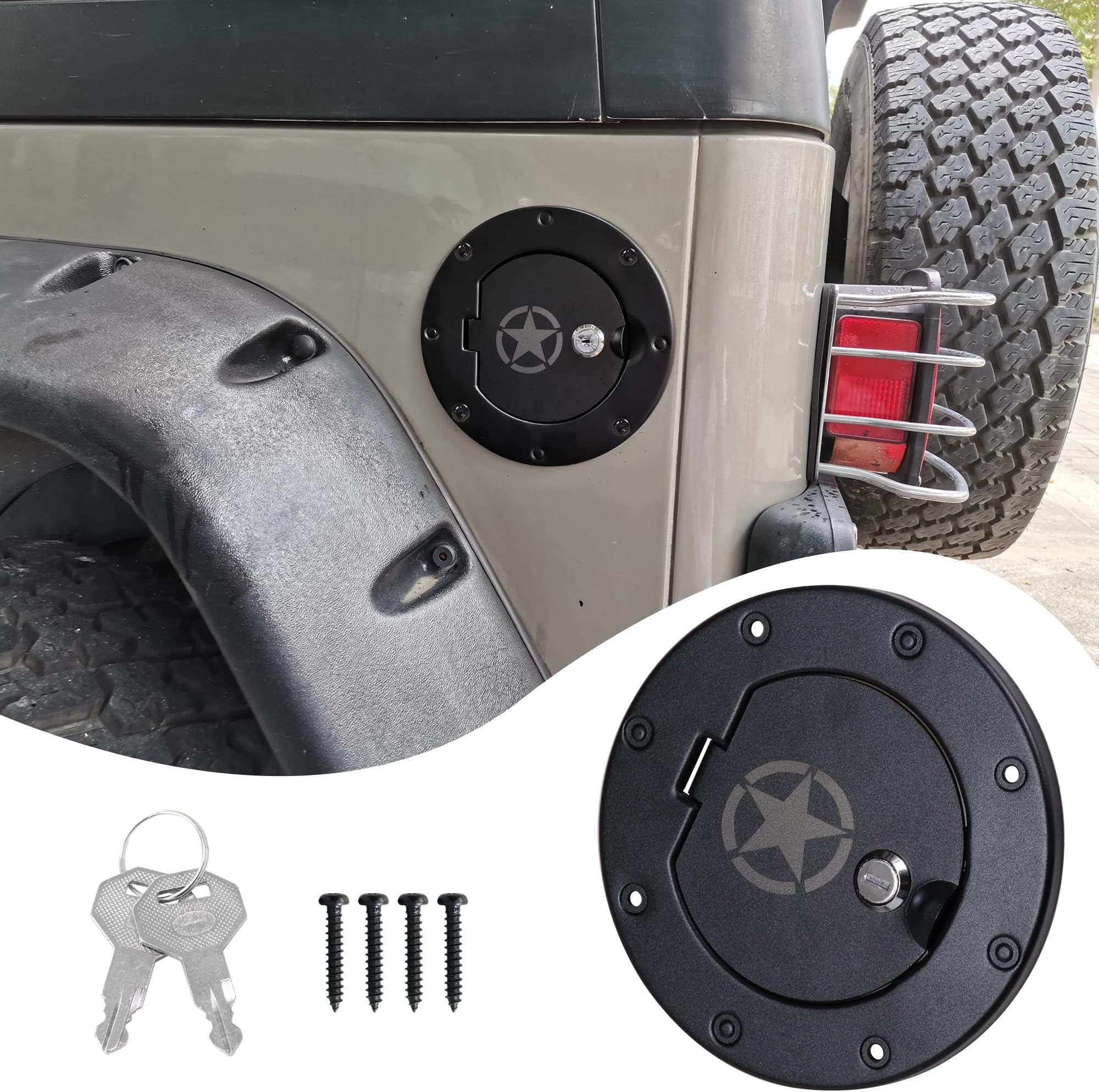 Jimen Locking Fuel Door Cover For 2018-2023 Jeep Wrangler JL/JLU - Carbon Fiber Look - View #5