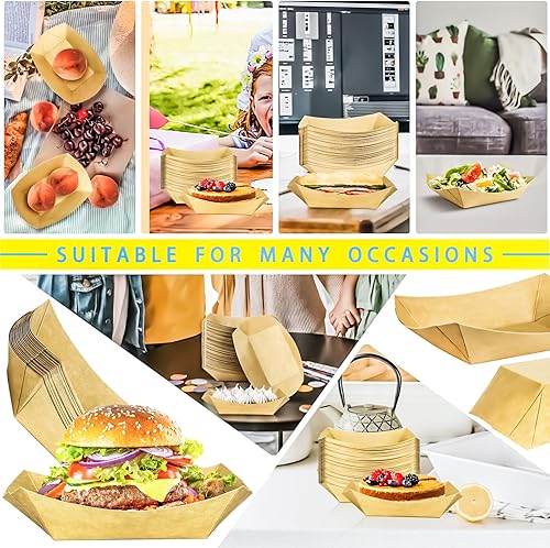 Miniatura 6 de MotBach Paquete de 200 bandejas de papel kraft de 2 libras, botes de papel desechables, botes de alimentos de alta resistencia, bandeja de papel