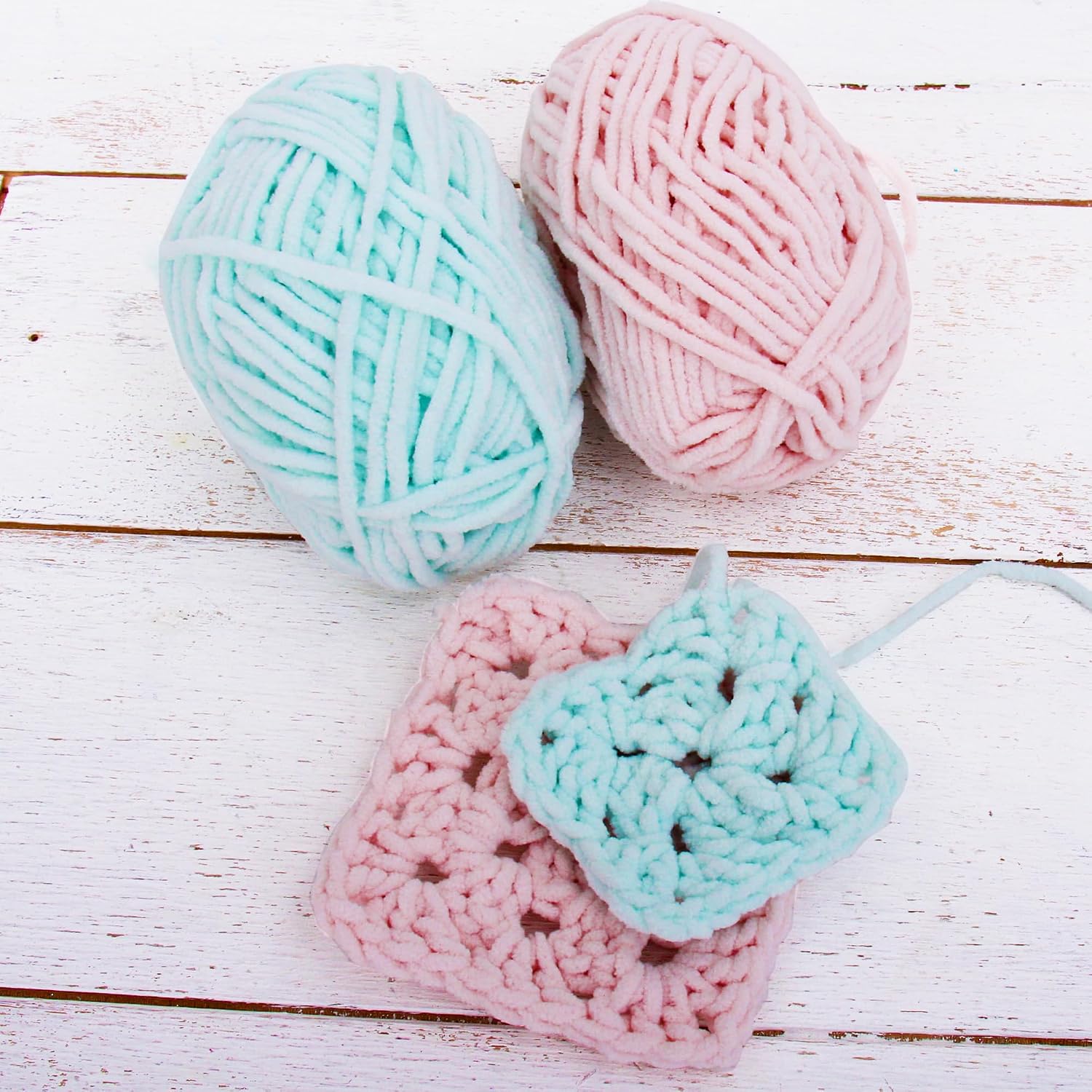 ThreadArt Chenille Yarn Set for Crocheting, Knitting, Amigurumi, Super Soft Plush Velvet Yarn - Blues - Pack of 5 Skeins - 50 Gram 60 yds #5 Fluffy Yarn Skeins - Plush Yarn
