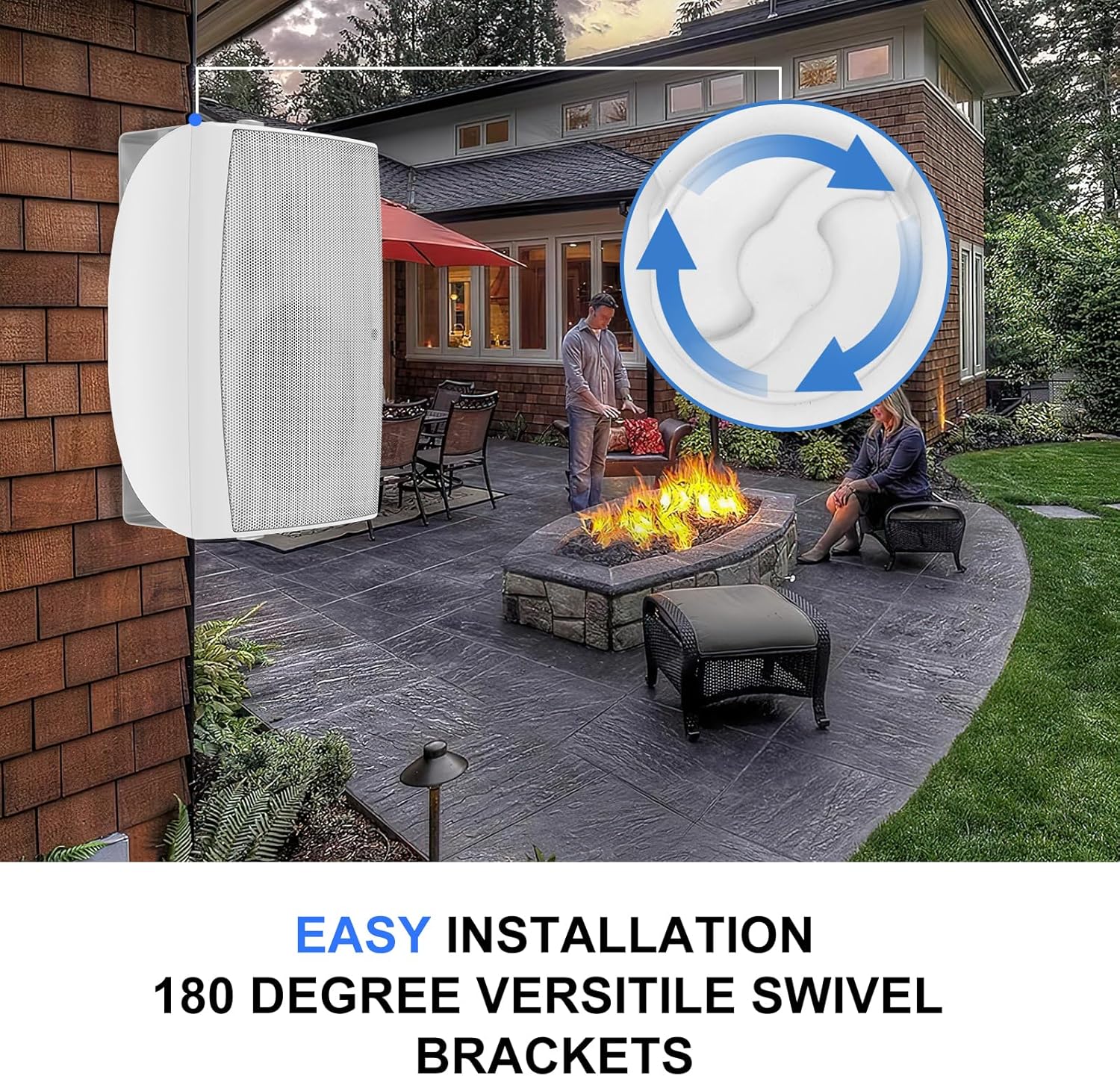 Herdio 5.25" Passive Outdoor Speakers Waterproof Wired, 300W Wall Mount Speakers with Superior Sound,Dual Swivel Brackets for Patio/Deck/Backyard (Pair, White) - Image 6