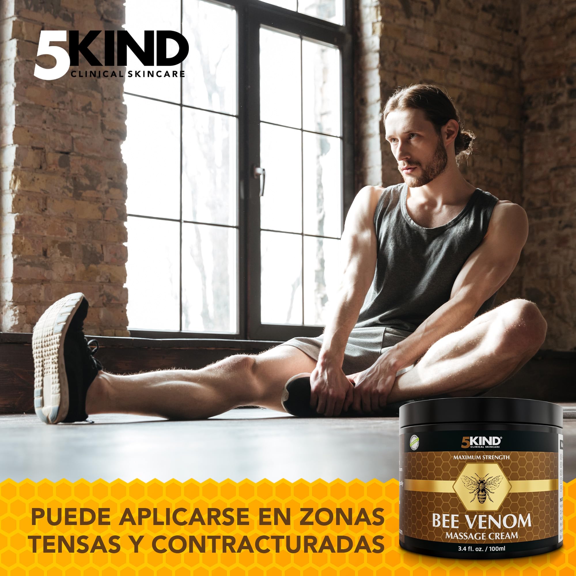 5Kind Veneno de Abeja Crema Maximum Strength 100ml - Crema Veneno de Abeja - Masaje Natural para Músculos, Zona Lumbar, Rodillas, Cuello, Hombros & Pies - De Origen Responsable Bee Venom Cream
