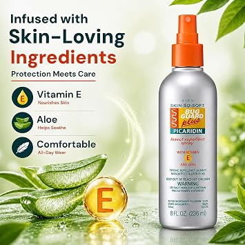 AVON Skin So Soft Bug Guard Plus Picaridin Insect Repellent Spray Long-Lasting, DEET-Free Family Size Pump Spray with Vitamin E & Aloe Non-Greasy, Travel-Ready Bug Repellent for Families, 8 fl oz