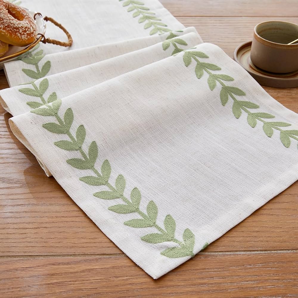 Sage Green Cotton Linen Table Runner, Farmhouse Macrame Table