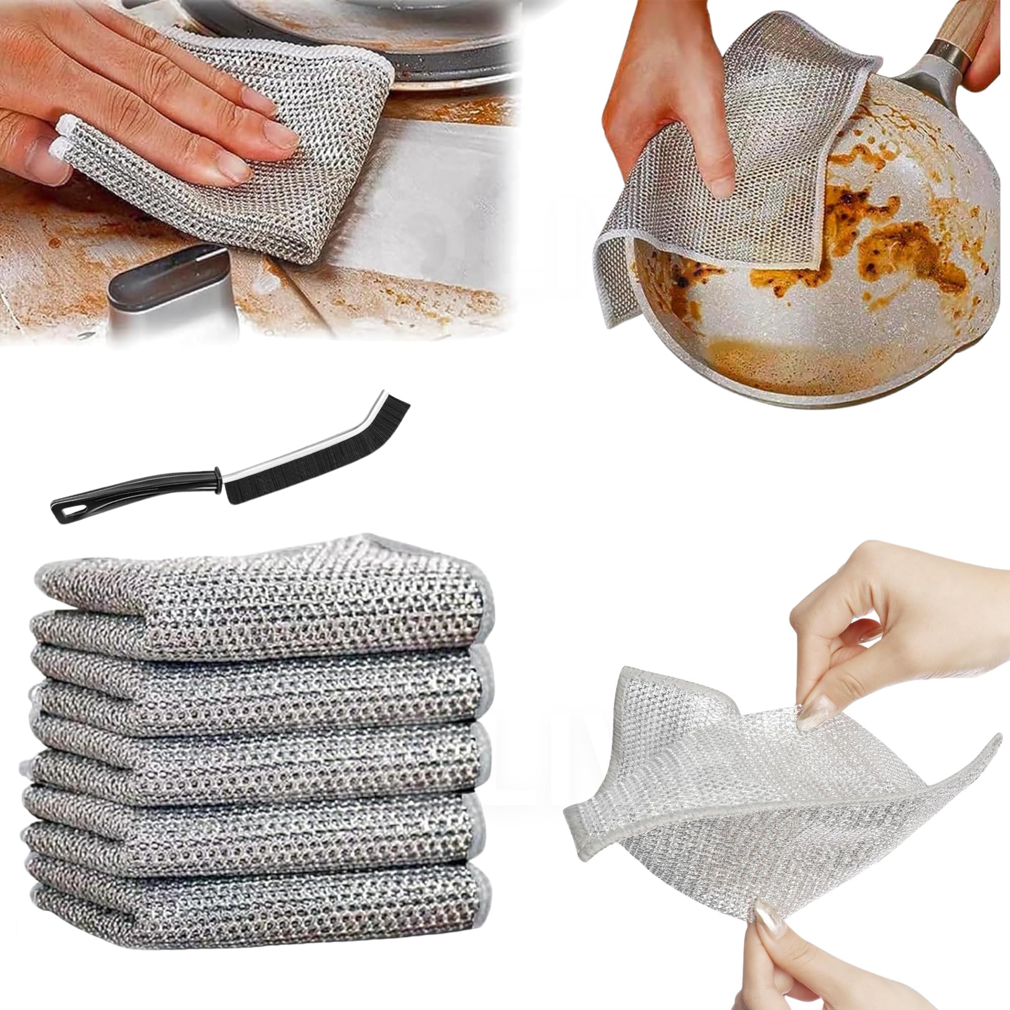 - ((Set of 5 Non Scratch Dish Wash Cloth for Kitchen Reusable Non Scratch Wire Dish Cloth Multipurpose Wire Dishwashing Rags for Wet and Dry Cleaning Scrubber Dish Cloth Silver
