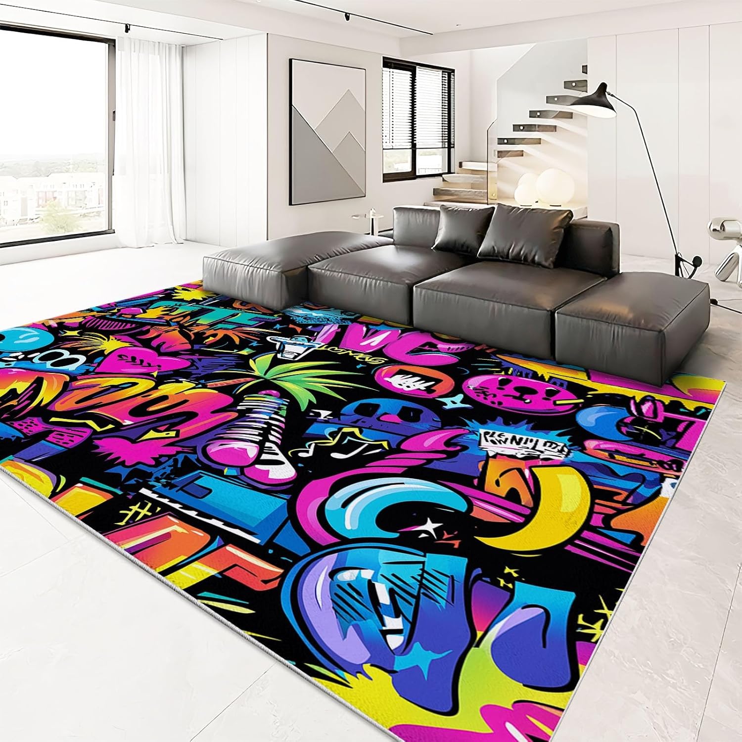 Cartoon Characters Area Rug 3 x 5 ft, Washable Graffiti Rugs - Non-Slip Soft Carpet Stain Resistant High Traffic Carpet for Bedroom Living Room Kitchen Entryway Porch