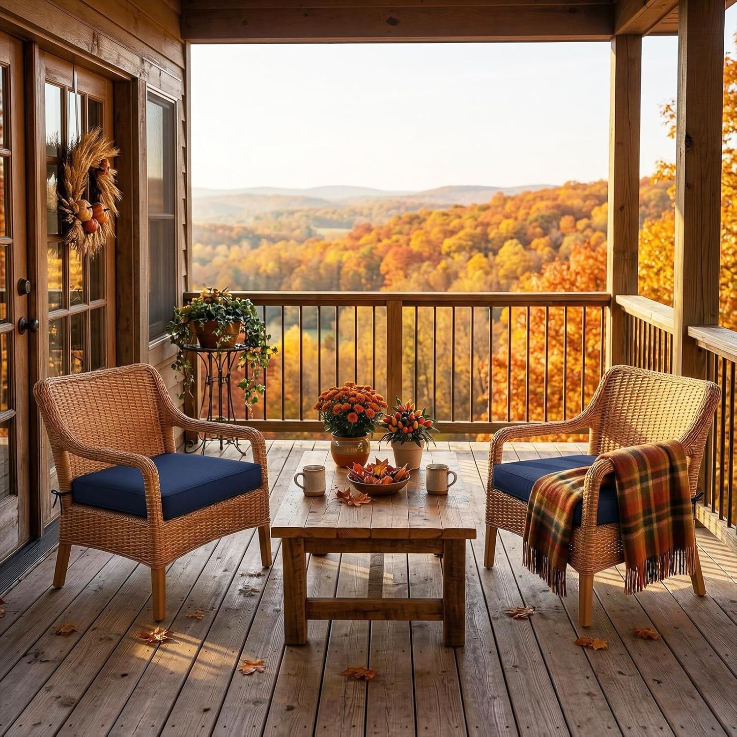 Amagenix Outdoor Chair Cushions Set of 2, 20"x20"x3" Waterproof Outdoor Seat Cushions for Patio Furniture, Stripe Reversible Patio Cushions with Ties & Handle & Hidden Zipper, Fade-Resistant,Navy Blue