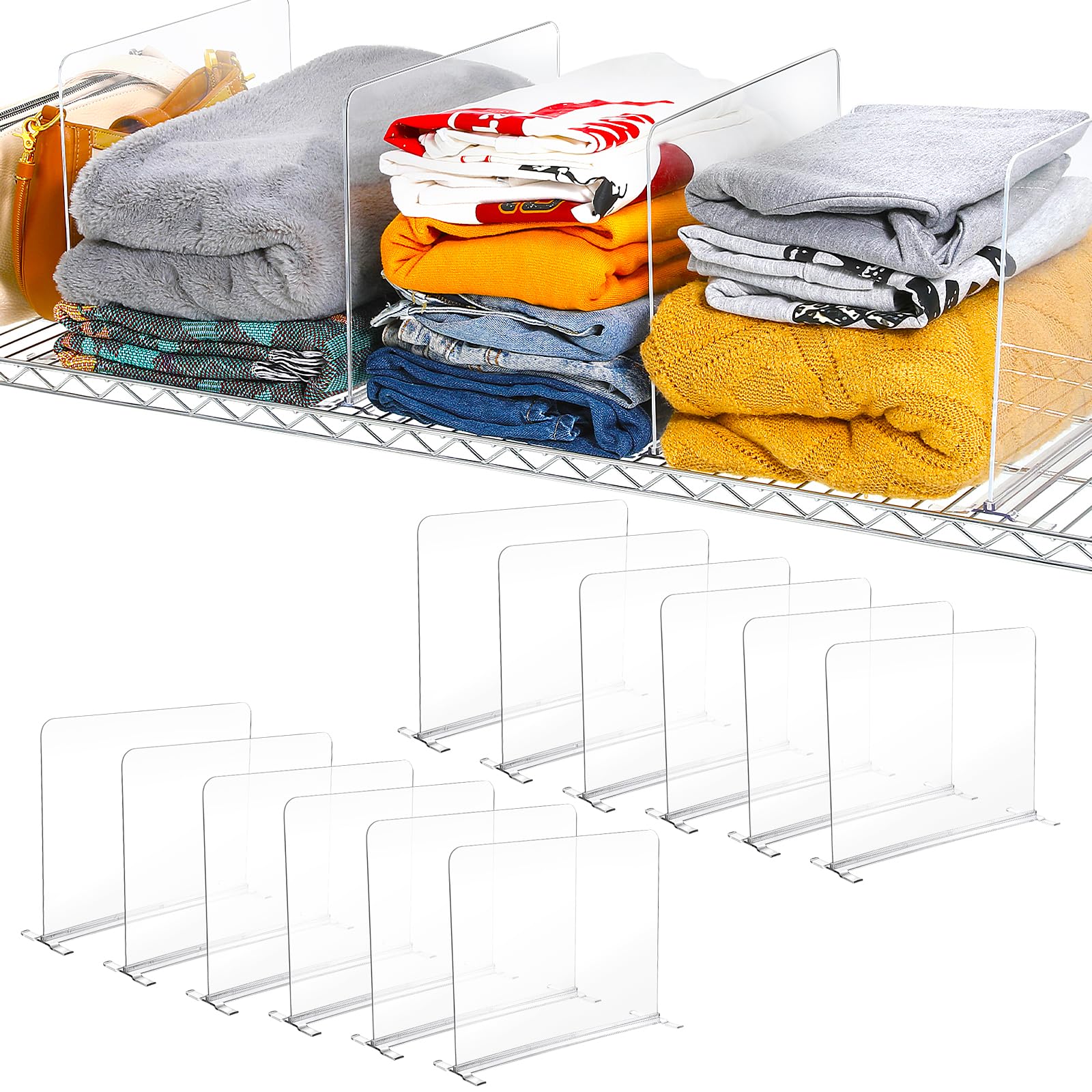 Organizzatore per armadio in acrilico, divisori per mensole per armadio, divisori per mensole in filo, mensola trasparente per armadio in filo, organizer per camera da letto, cucina e ufficio (12