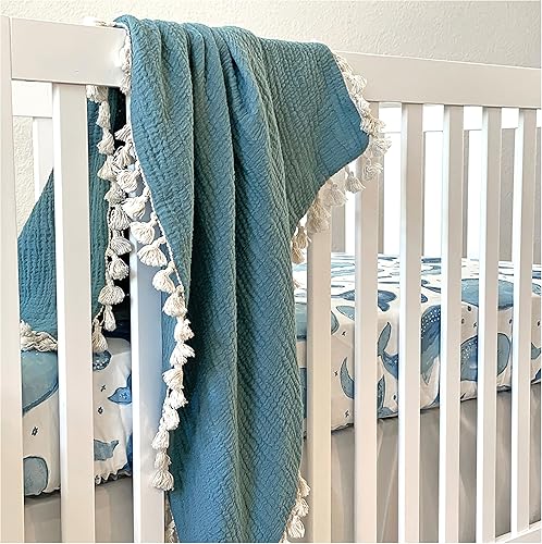 Miniatura 4 de Sábana bajera para cuna Crane Baby Ocean, 100% algodón, 28" x 52", Sábanas de cuna para niños, Sábanas de cama para niños, decoración de cuarto de