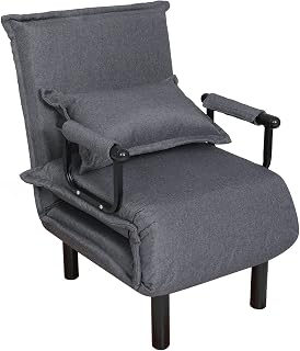 YOURLITE 3-in-1 Sofa Bed Chair, Convertible Adjustable Folding 6 Position Arm Chair Sleeper w/Pillow, Upholstered Seat, Zips Design, Leisure Chaise Lounge Couch for Living Room Home Office (Grey)