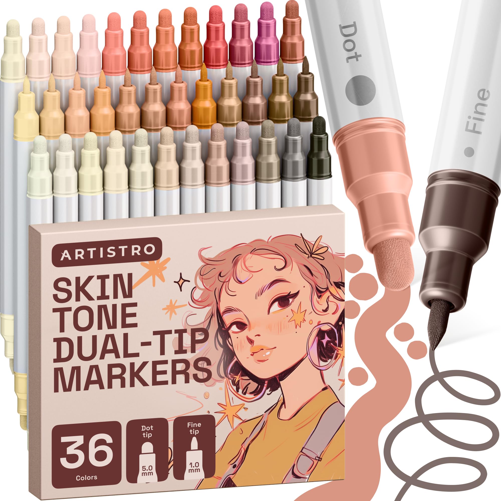ARTISTRO 36 Skin Tones Dual-Tip Acrylic Paint Marker Pens