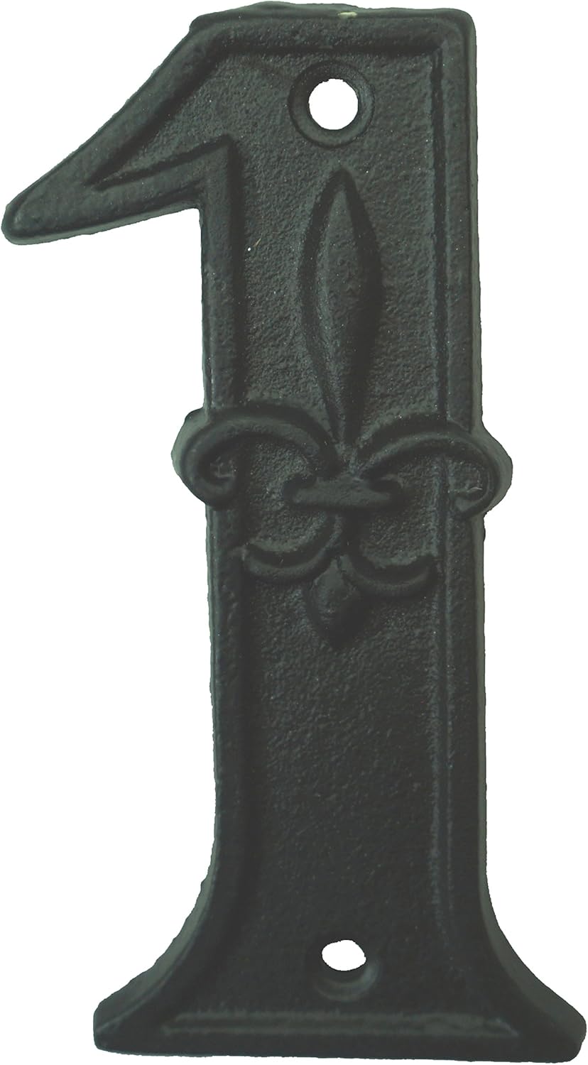 Lulu Decor, CI24HN1 Cast Iron House Number 1 with Fleur De Lis Design, Brown