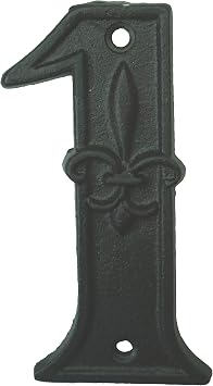 Lulu Decor, CI25HN1 Cast Iron House Number 1 with Fleur De Lis Design, Black