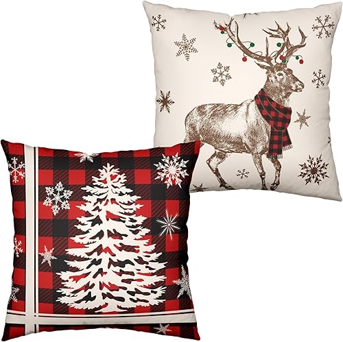 Miniatura 17 de Fundas de Almohada Decorativas de Invierno Navidad Renos Pino Pájaros Cardinales País de las Maravillas Bosque Funda de Almohada 18x18 Juego de 2